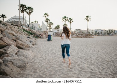 Photo Behind Woman Who Running Along Stock Photo 2164077511 | Shutterstock