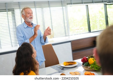 Photo Of Big Family At Home, People Sit Feast Dishes Table Around Roasted Turkey Multi-generation Relatives Making Group With Food And Pizza In House Living Room Indoors