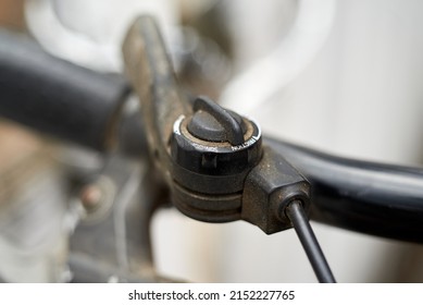 Photo of bike gear shifter. Selective focus