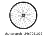 Photo of a black bicycle wheel. Spare parts for transpor