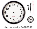 Photo of a blank electric clock face with arabic numerals plus hour, minute and second hands to make your own time, small version of original included for guidance. Clipping path included for clock.