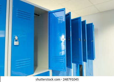 Photo Blue Open Lockers In The Room