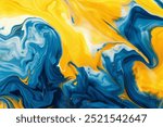 Photo of Blue and yellow liquid fluid art pattern close up. Background texture for backdrops or mapping