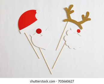Photo Booth Colorful Props For Christmas Party - Mustache, Santa Claus,  Hat On White Background