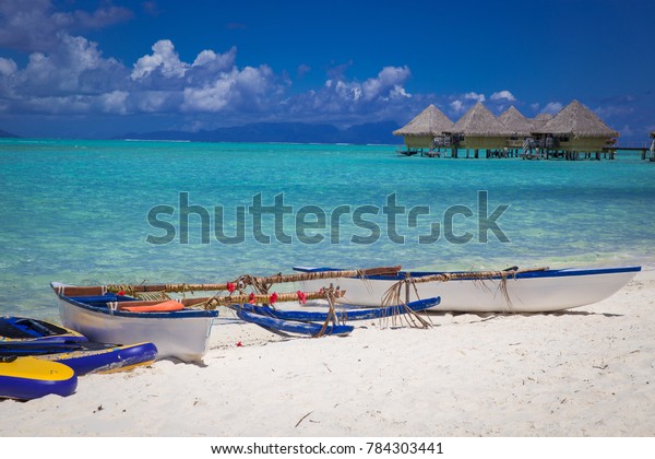 Photo Bora Bora Bungalows Canoe Pacific Stock Photo Edit Now