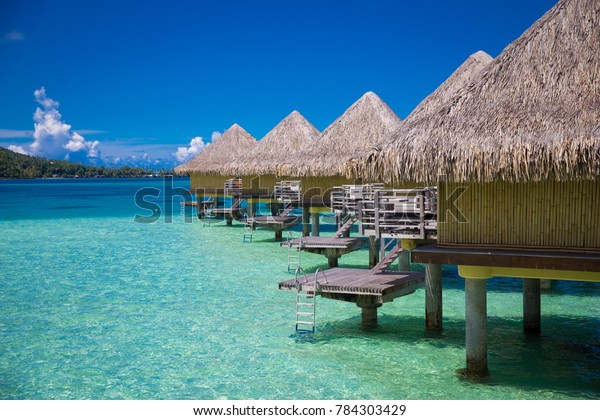 Photo Bora Bora Bungalows Pacific Ocean Stock Photo Edit Now