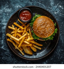 Photo of a burger on dark slate background - Powered by Shutterstock