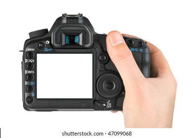 Photo Camera In Hand Isolated On White Background