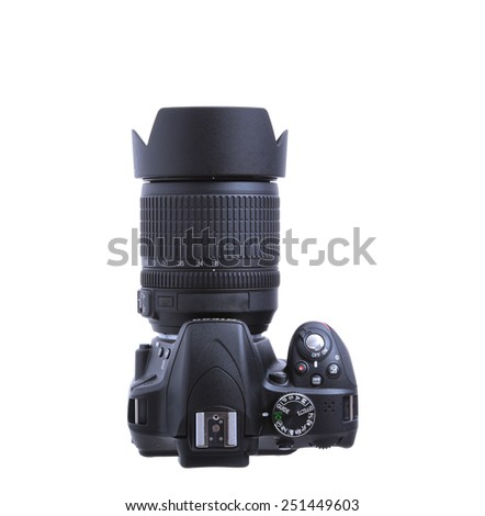 photo camera top view isolated on white