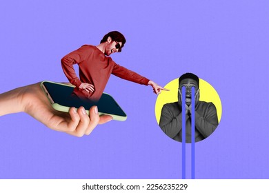 Photo cartoon comics sketch collage picture of guy bullying bloggers online isolated drawing background - Shutterstock ID 2256235229