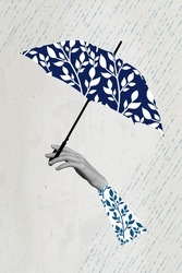 Photo Cartoon Comics Sketch Picture Of Palm Holding Tree Flower Print Umbrella Isolated Drawing Background