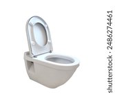 Photo of ceramic wall-mounted toilet bowl, isolated on white background.