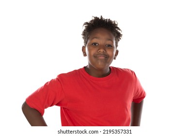 Photo Of Cheerful Excited Dark Skin Boy Isolated On White Background 