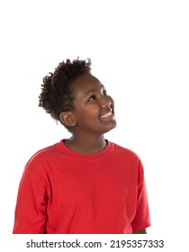 Photo Of Cheerful Excited Dark Skin Boy Isolated On White Background 