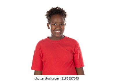 Photo Of Cheerful Excited Dark Skin Boy Isolated On White Background 