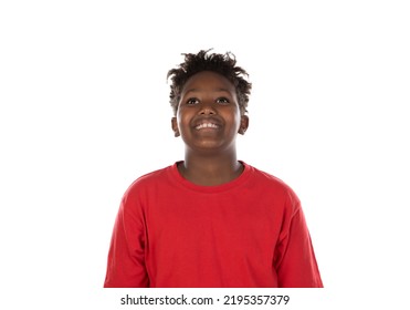 Photo Of Cheerful Excited Dark Skin Boy Isolated On White Background 