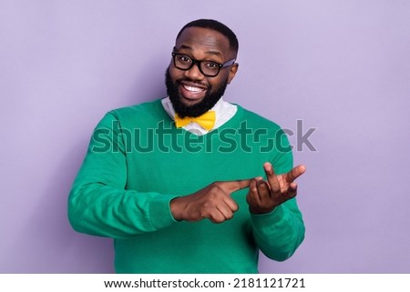 Photo of cheerful friendly person arm fingers counting beaming smile isolated on violet color background Сток-фото © 