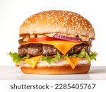 Photo of cheese burger, delicious, white background 