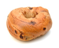 Photo Of A Cinnamon And Raisin Bagel, Isolated On A White Background With Floating Shadow.