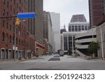 The photo of Cleveland downtown, a major city in Ohio state, USA, with the business buildings and American architecture.
