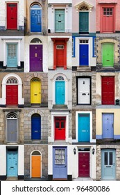 A Photo Collage Of 25 Colourful Front Doors To Houses And Homes