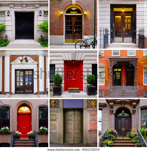 Photo Collage Colorful Front Doors Manhattan Stock Photo Edit Now