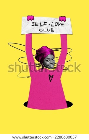 Photo collage of female protest against society stereotypes women rights invite new girls join self love club membership