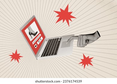 Collage de fotos clic con el dedo touchpad laptop comprar el servicio web ahorra tu dinero la opción de compra en línea aislada en fondo pintado