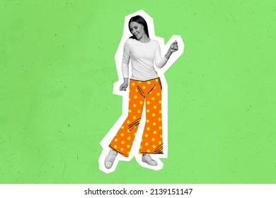 Photo collage of funny youngster girl dancing silhouette highlighted pin up pop artwork style isolated green background composite picture - Shutterstock ID 2139151147