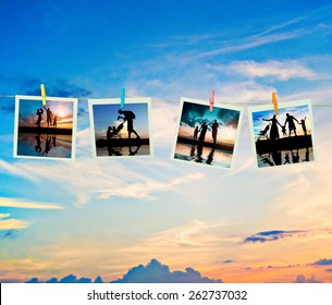 Photo Collage Silhouettes Family On The Beach