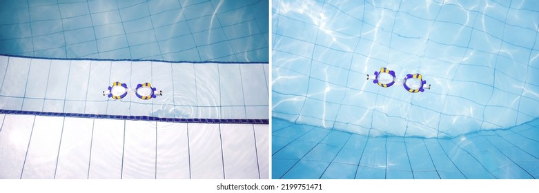 Photo Collage, Swimming Goggles With  Water Background