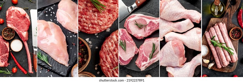 Photo Collage Various Meat Chicken Pork Stock Photo 2192237891 ...