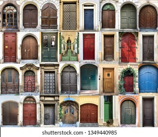 Photo collage of vintage front doors. Doors from all over the world concept - Shutterstock ID 1349440985