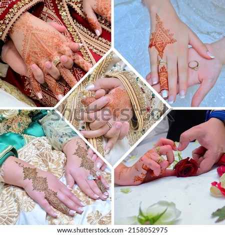 Photo collages of girls' hands with henna tattoos