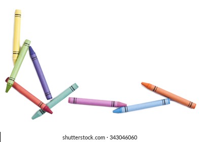 Photo of colorful crayons isolated on white background. Studio shot