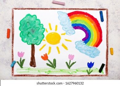 wallpapers Ukg Rainbow Scenery Drawing For Kids https www shutterstock com image photo photo colorful drawing idyllic summer landscape 1627960132