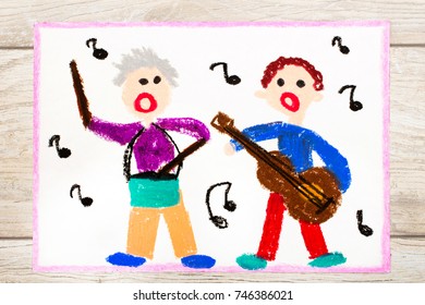 Photo Of Colorful Drawing: People Singing And Playing Instruments