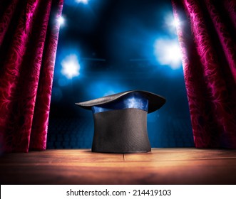 Photo Composite Of A Magic Hat On A Stage