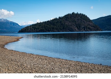 A Photo Of Copper Island Taken From The North Shore Of Shuswap Lake In British Columbia, Canada.  The Island Is A Popular Kayaking And Hiking Spot.