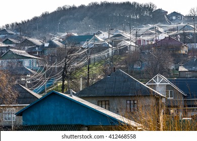 Photo Of Country Landscape Of Third World, Power Lines In The Village