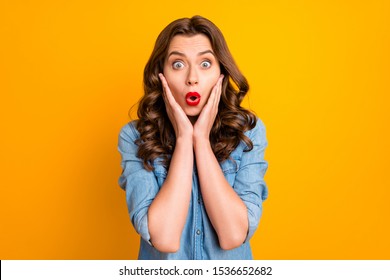 Photo of crazy sweet pretty ecstatic youngster seeing shopping mall discounted goods sales unexpected with lips pouted isolated over yellow vivid color background - Shutterstock ID 1536652682