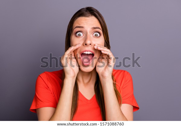 Photo Crazy Terrified Lady Holding Hands Stock Photo 1571088760 ...