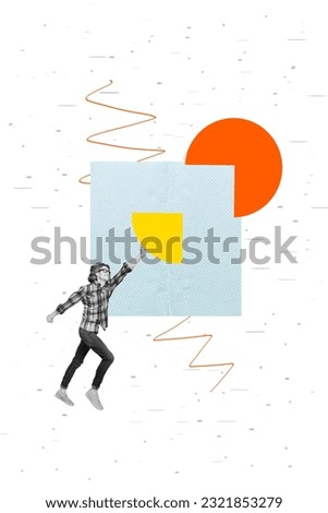 Photo creative composite collage of young business funny young man guy hand hold piechart playing pac man isolated on white background