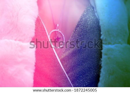 Photo cutout background of clothing with fabrics and decorations