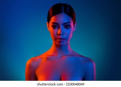 Photo Of Cyber Futuristic Elegant Lady Vogue Look Isolated Vibrant Gradient Colorful Effect Background