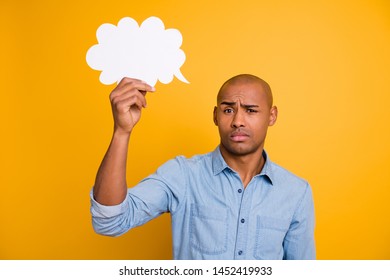 Photo of dark skin guy school teacher think over first speech for pupils wear specs jeans denim shirt isolated bright yellow background - Powered by Shutterstock