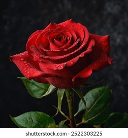 Photo Of The Day 2024. The dark red Rose plant stands majestically, Its velvety petals glistening with droplets of water. Each drop Captures the morning light, Refracting a spectrum of colors.  - Powered by Shutterstock