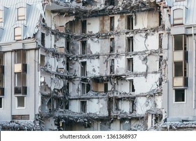 Photo Of Destroyed Building, Former Hotel 5 Stars/ Demolition Of A Building, House Ruins, Rebirth, Reconstruction, Bricks And Metal/ Destruction Of The Walls, Abandoned Hotel, Multi-storey Building.
