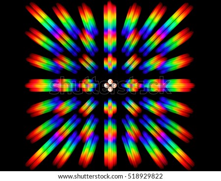 Photo of the diffraction pattern of LED array light, comprising a large number of diffraction orders obtained by the thin phase gratings
