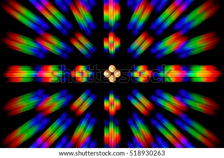 Photo of the diffraction pattern of LED array light, comprising a large number of diffraction orders obtained by the thin phase gratings
